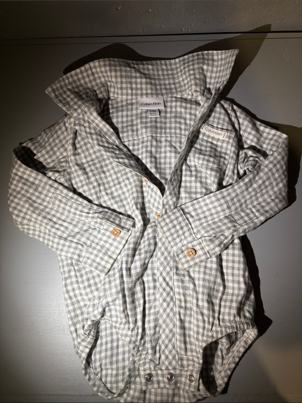 Calvin Klein Gray & White Gingham Snap Bodysuit